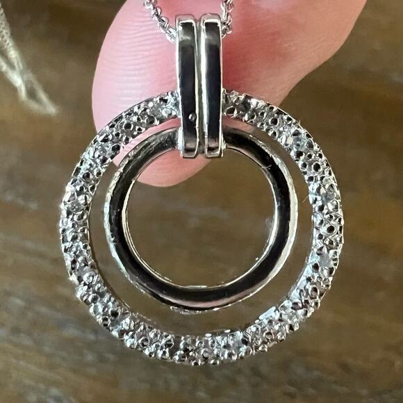 Sterling Silver Necklace with Double Circle Charm - Picture 5 of 7